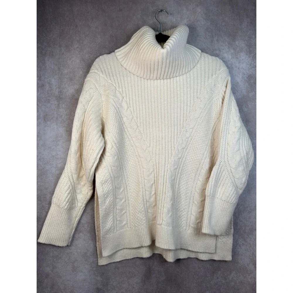 Banana Republic Cream Cable Knit Turtleneck Sweater XS Women‎ Merino Wool Alpaca